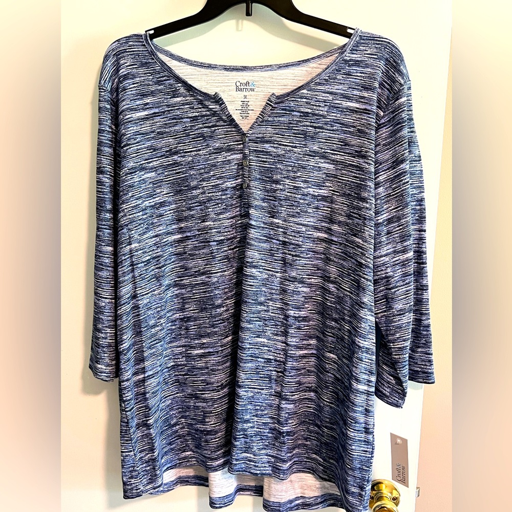 Croft & Barrow.  Blue and white Henley style top
